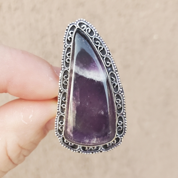 New Chevron Amethyst 925 Silver Ring. - Picture 12 of 15